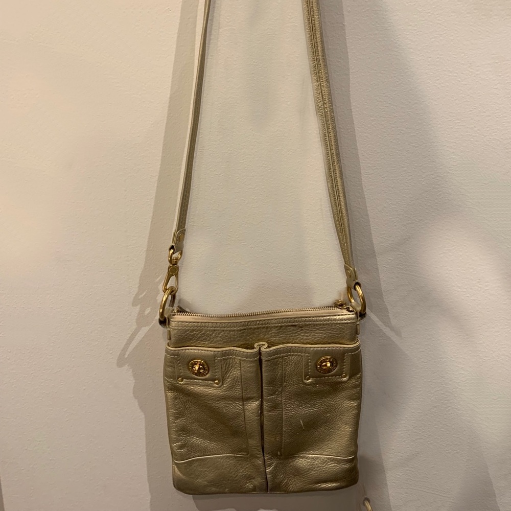 Marc Jacobs Gold Double Pocketed Crossbody Bag
